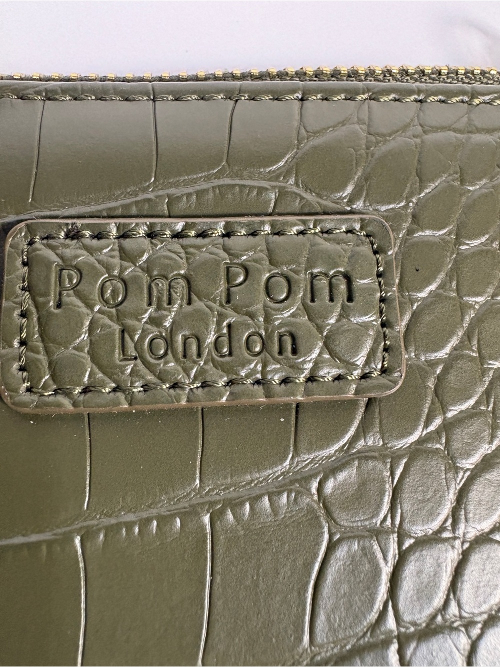 Pom Pom London Chelsea Coin Purse Olive Green Croc Leather NWT Minimalist Travel - Picture 3 of 12
